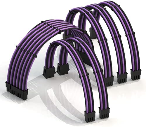 LINKUP - AVA 30cm PSU Cable Extension Sleeved Custom Mod GPU PC Braided w/Comb Kit - Compatible with RTX30901 x 24 P (20+4)2 x 8 P (4+4) CPU3 x 8 P (6+2) GPU set300mm - Black