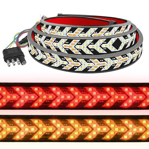 60 Inch LED Tailgate Light Bar Strip, 2026 Upgraded Light LED Bar Signal Break Reverse, Turn Signal Strip, Red & Amber Sequential Lighting, Waterproof Flexible Tailgate Light (Pickup truck head, 60in)