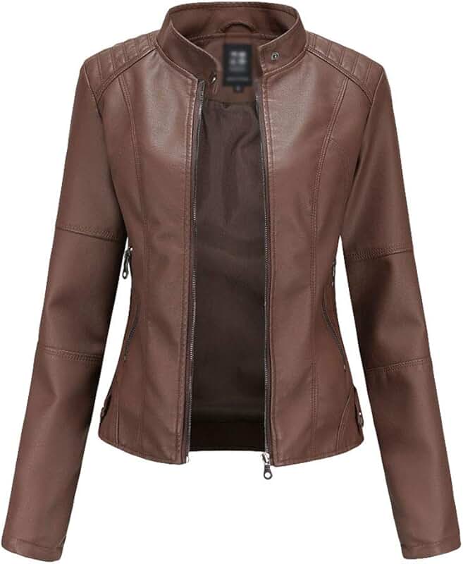 Giacca In Pelle Donna PN767 - Sottile, Collo Alto, Chiusura Lampo - Foto 10