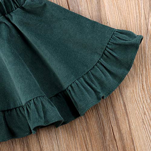 Vohawsa Toddler Baby Girl Velvet Backless Ruffle Strap Overalls Skirt Solid Sleeveless Suspender Tutu Dress Spring Summer Fall (6-7T, Green #2) #TOP3