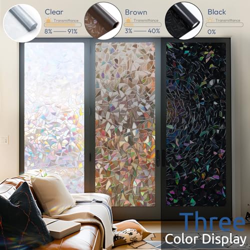 Image of rabbitgoo Rainbow Window Privacy Film, Stained Cling, Brown, 35.4 inch x 157.4 inch