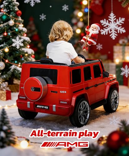 ELEMARA Licensed Mercedes-Benz AMG G63 Ride on Toys,Drivable Car for Toddler,Kids\' Electric Vehicles,Dual Mode of Flashing Light/LED Light,Spring Suspension,Bluetooth,Music& Horn,Soft Start,Red