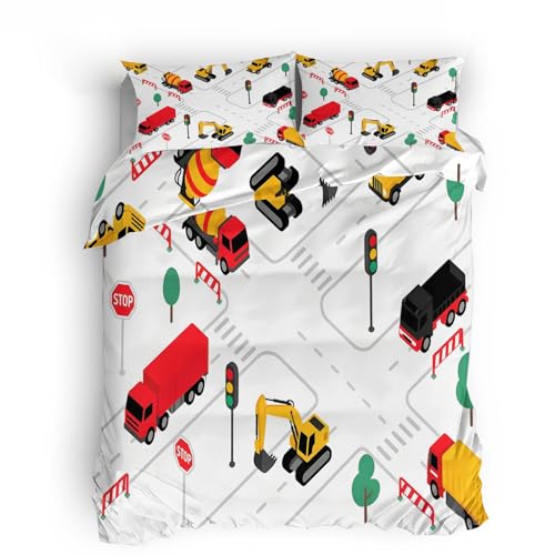 Ropa de Cama Decorativa 220x240cm Camión De Dibujos Animados Funda nórdica Cama de Lujo Funda de Descanso Cuatro Estaciones, Microfibra Transpirable, diseño Doble, fácil Cierre