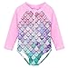 uideazone Girls Long Sleeve Mermaid Zipper One Piece Swimsuit Rashguard with UPF 50+ Sun Protection 5-6 Years, Mermaid-Pink
