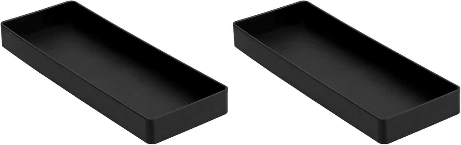 Amazon Basics Rectangular Plastic Desk Organizer, Half Accessory Tray for Office Supplies and Workspace Organization, 9.4" x 3.3" x 1", Black (Pack of 2)