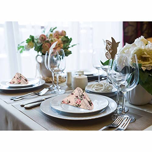 Mxocom Pink Rose Cloth Napkins Set Of 4 Flower Bud Leaf Bouquet Romantic Spring Vintage Nature Dinner Napkins Washable For Home, Parties, Weddings And Banquet 18 X 18 Inch #TOP5