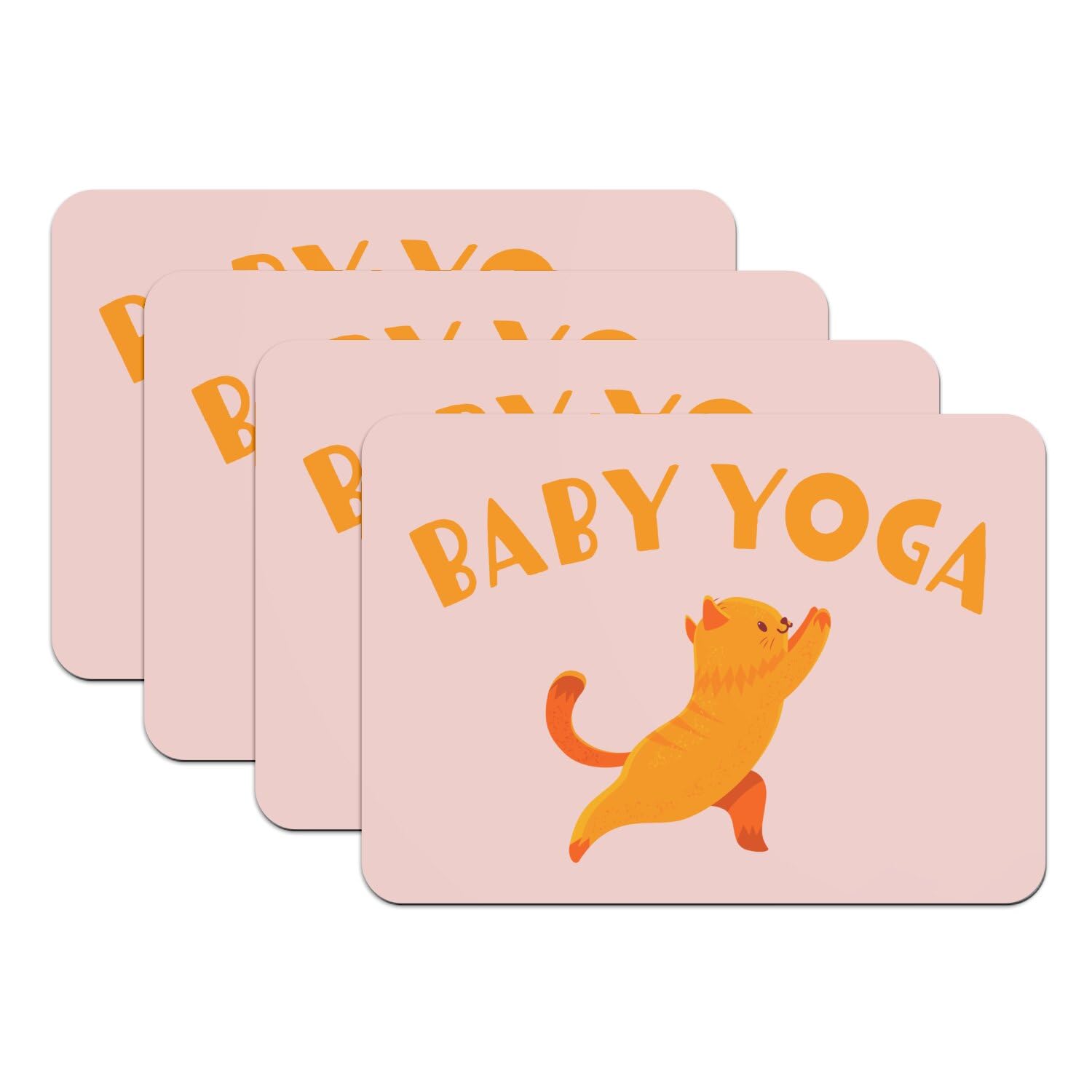 Set de table chat yoga rose en caoutchouc grand format pour repas rigolo 4 pièces
