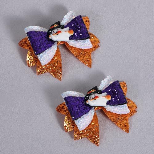 Pinzas para cabello con moño Halloween 3.5 pulg glitter miniatura 6