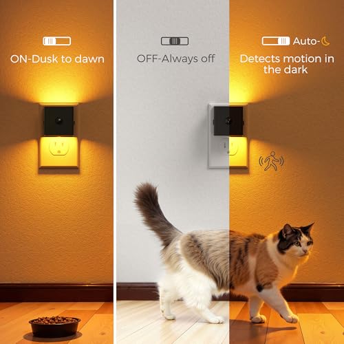 Image of L LOHAS LED Motion Sensor Night Light, [4-Pack] Motion Activated Night Light, Motion Sensor and Dusk to Dawn Sensor, Brightness Adjustable,Amber Nightlight for Bathroom Hallway Kitchen