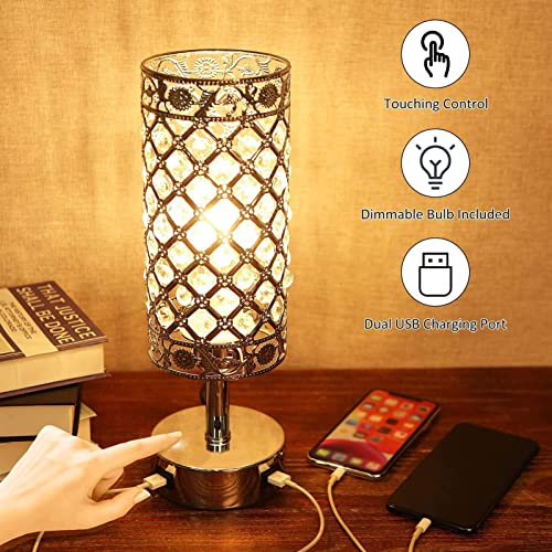 Chiciris Touch Control Crystal Lamp, Elegant Appearance E27 Crystal Table Lamp 3 Way Dimmable For Bedrooms (Us Plug) #TOP2