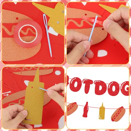 Image of Hooqict Happy Birthday Banner Hotdog Birthday Party Decorations Hot Dog Party Banner Garland Sign for BBQ Picnic Sports Game Day Party Decorations Supplies