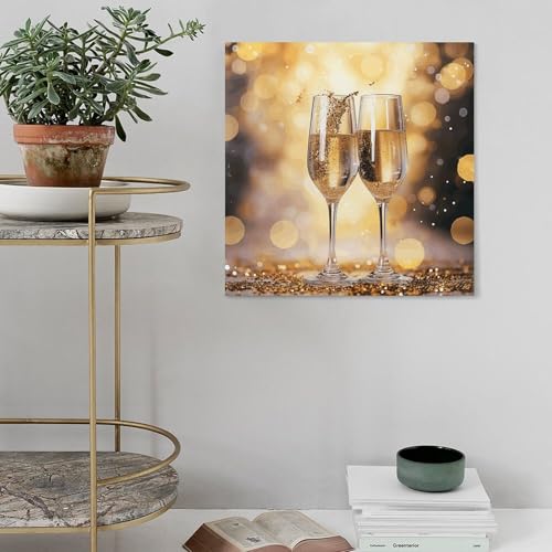 Toile murale abstraite 2 verres de champagne 40x40 cm