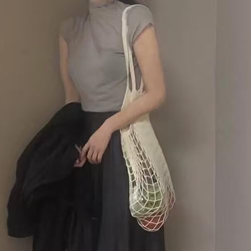 Miniatura 2 de Flyou Portátil reutilizable malla de algodón red cadena bolsa organizador de compras Tote bolso de almacenamiento de frutas Comprador NUEVO (púrpura)