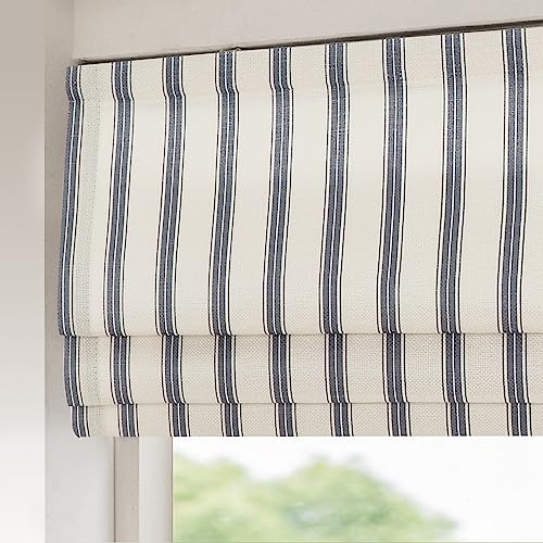 Sunbox Cordless Roman Shades Window Blinds, Vertical Stripe Custom Blackout Fabric Roman Shades for Windows，French Door, Kitchen, Mystic Grey Stripe