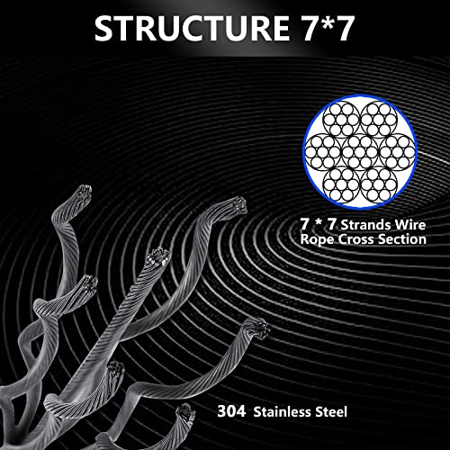 Wire Rope,1/16 Wire Rope,304 Stainless Steel Wire Cable,100Ft With 30Pcs Crimping Sleeves,Clothes Line Wires,Trellis Wire,7X7 368Lbs Breaking Strength,Perfect For Outdoor,Yard,Garden Or Crafts #TOP3