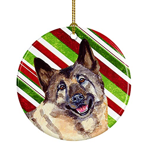 Caroline's Treasures Norwegian Elkhound Candy Cane Holiday Christmas Ceramic Ornament Christmas Tree Hanging Decorations for Home Christmas Holiday, Party, Gift, 3 in, Multicolor