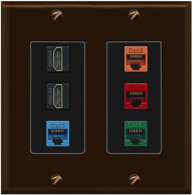 RiteAV 2 HDMI 4 Cat6 Ethernet Mixed Color Wall Plate - 2 Gang [Red/White]