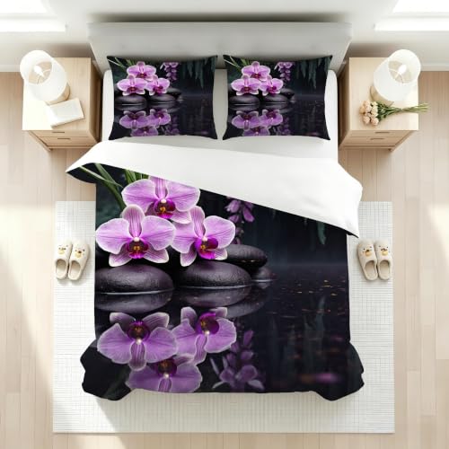 Housse de Couette 140x200 Étang Gris Douce Parure de Lit Microfibre avec Fermeture Éclair