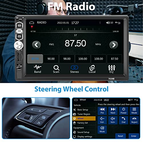 Autoradio 1 Din Bluetooth avec écran tactile 7" et fonction Mirror Link pour iOS et Android