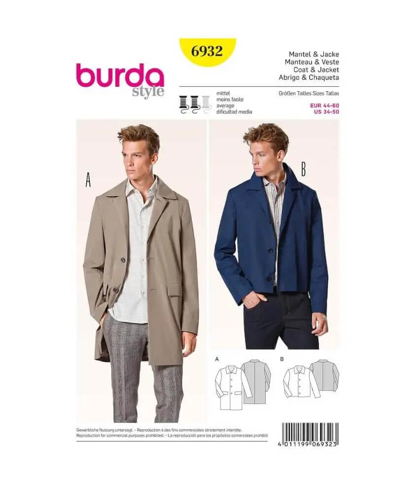 Burda b6932 Coat and Jacket Sewing Pattern 19 x 13 cm