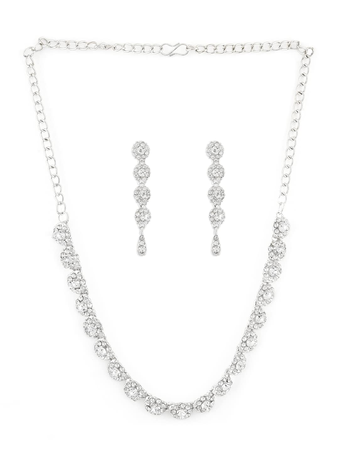 ZAVERI PEARLS Silver Tone Austrian Diamonds Studded Contemporary Necklace Set For Women-ZPFK8940 (B07X92W56B) Amazon Price History, Amazon Price Tracker