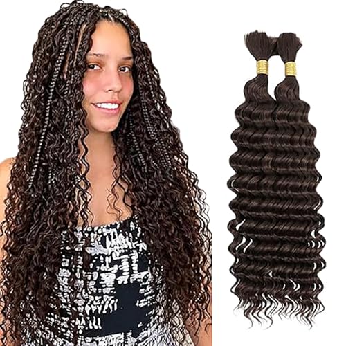 Mèche cheveux humain deep wave pour tresse boho, extension naturelle châtain chocolat #4 100g