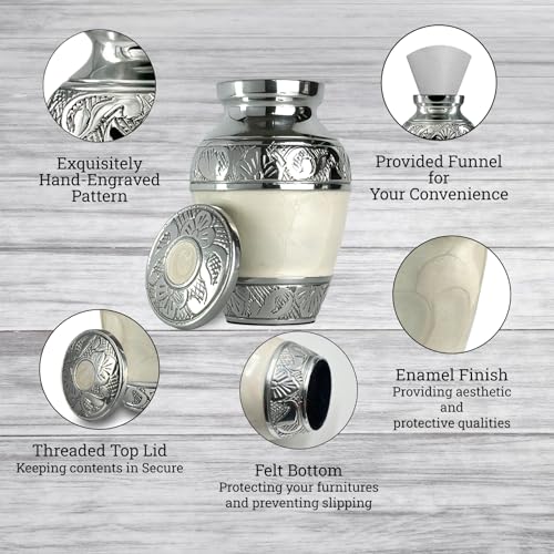 Image of Small Urn for Human Ashes Keepsake - Mini Urn for Ashes - Handcrafted Pearl White Keepsake Urns - Elegant Memorial Ash Holder