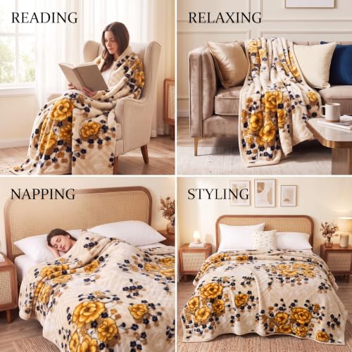 Image of BSB HOME Double Bed Mink Blanket 1.5 Kg, Velvet Like Soft Plush Fleece Blanket, Warm Lightweight Winter AC Blanket,Skin Friendly Floral Blanket for Double Bed,78 x 75 Inches(198 x 190 cm) - Warm Beige