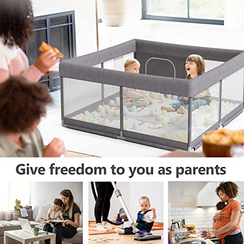 Fodoss Baby Playpen With Mat, Small Baby Play Pen(47X47Inch), Playpen For Babies And Toddler (47 * 47 Baby Playpen With Mat-Dark Gray) #TOP3