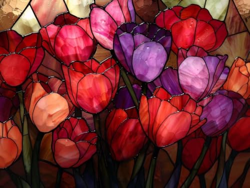 Broderie strass painting rouge tulipe grand format 70x90cm adulte