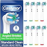 Caslynor Replacement Heads Compatible with Oral B Braun Pro 100, 500, 1000, Vitality, Smart, Genius, Cross Bristles for Deeper Plaque Removal, Pack of 8 Electric Toothbrush Heads Refills, White