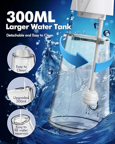 WAFLOO Munddusche – 5 Modi, 6 Zahnseidespitzen, wiederaufladbar, kabellos, tragbar, 300 ml größerer Tank, elektrischer Wasserflosser-Reiniger, IPX7, wasserdicht, Zahnseide, Weiß – Bild 8