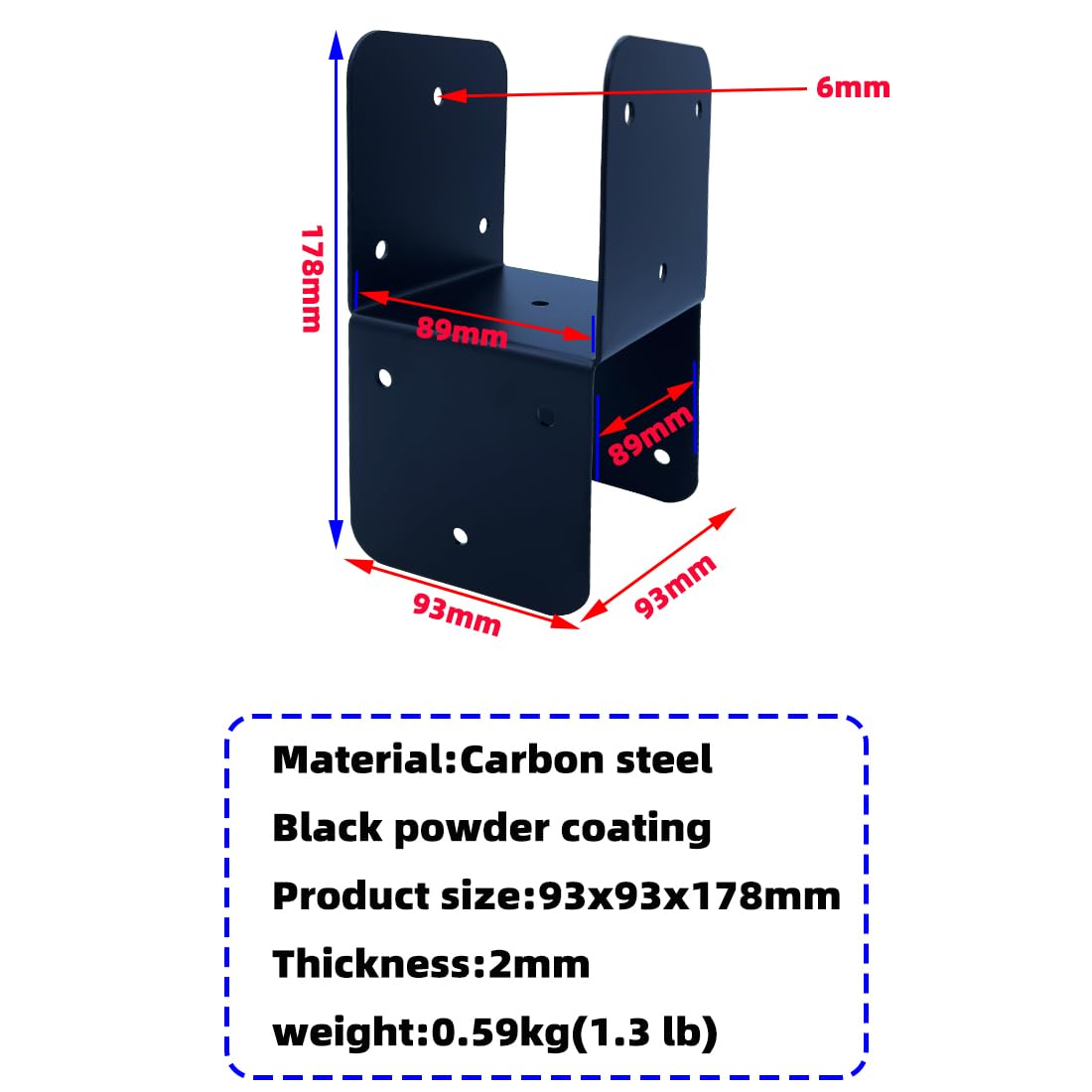 Heavy Duty 4x4 Post To Beam Connector Set – 14 Gauge Steel T-Shape Brackets, Black Powder-Coated, 4 Sets For Pergolas & Gazebos