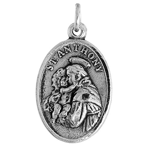 Sterling Silver St Anthony & St Francis Medal Double-sided Necklace Oxidized finish Oval 1.8mm Chain3