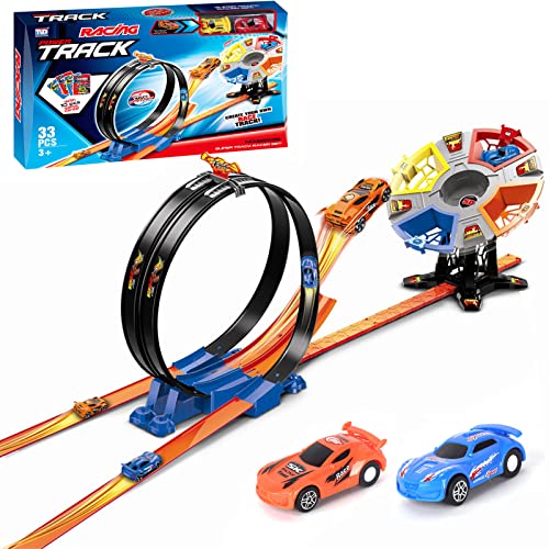 Image of Race Track Sets, Two-Player Competitive Car Race Track Toys for Kids, 2 High Speed Race Cars, 360 Loop Track Car Toys for Boy Girls Christmas Birthday Gift (B Race Car Set)