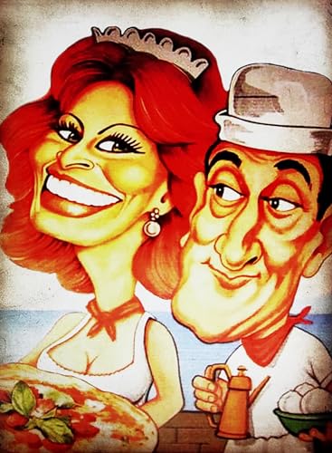 KUSTOM ART Póster Serie Actores Italianos Celebri Caricatura Totò (Antonio De Curtis) Sofia Sophia Loren Impresión de estilo vintage sobre papel Patinado 40 x 30 cm.