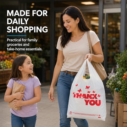Image of YoYoRain 1000 Count White Thank You T-Shirt Bags, 11 x 6 x 21 in