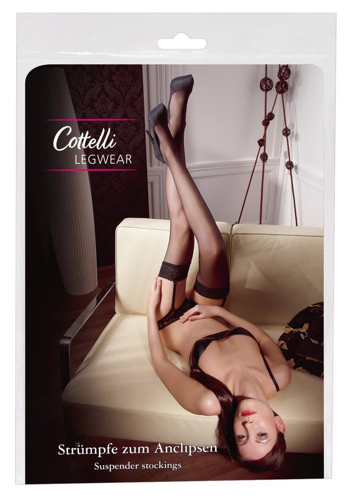 Cottelli Clip-On Stockings with Lace - Black - L