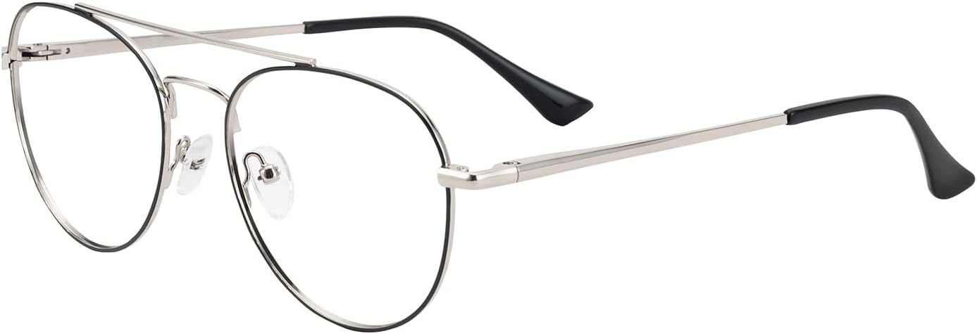 GUDVUE Blue Light Glasses, Computer/Gaming/TV/Phones Glasses for Women/men, Anti Glare/UV400/Eye Strain, Aviator Round Black/Silver