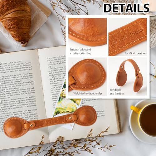 Image of Leather Weighted Book Page Holder for Women Men, Book Weight Page Holder for Book Lovers, Book Accessories Gift for Reading Lovers (Brown)