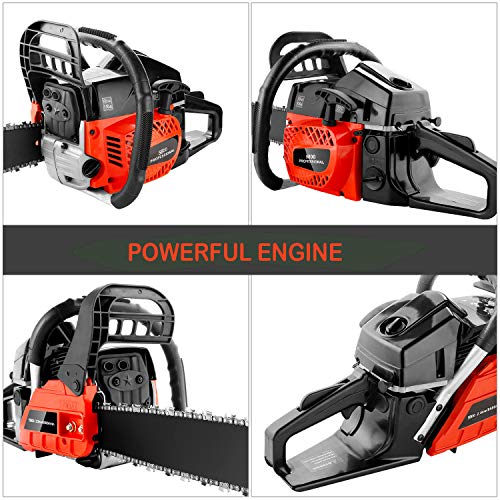 KGK 58CC Gas Powered Chainsaw 20 Inch Gas Chain Saw 2 Strokes Automatic Chain Oiler Anti-vibration System Wood Cutting Petrol Chainsaw with Tool Kit Carry Bag for Cutting Trees Farm Garden