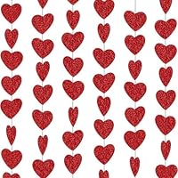 Ghirlanda Cuore Decorazione San Valentino, Ghirlanda Pendente Rossa in Glitter, Decorazione Romantica per Proposta di Matrimonio - 6 pezzi -