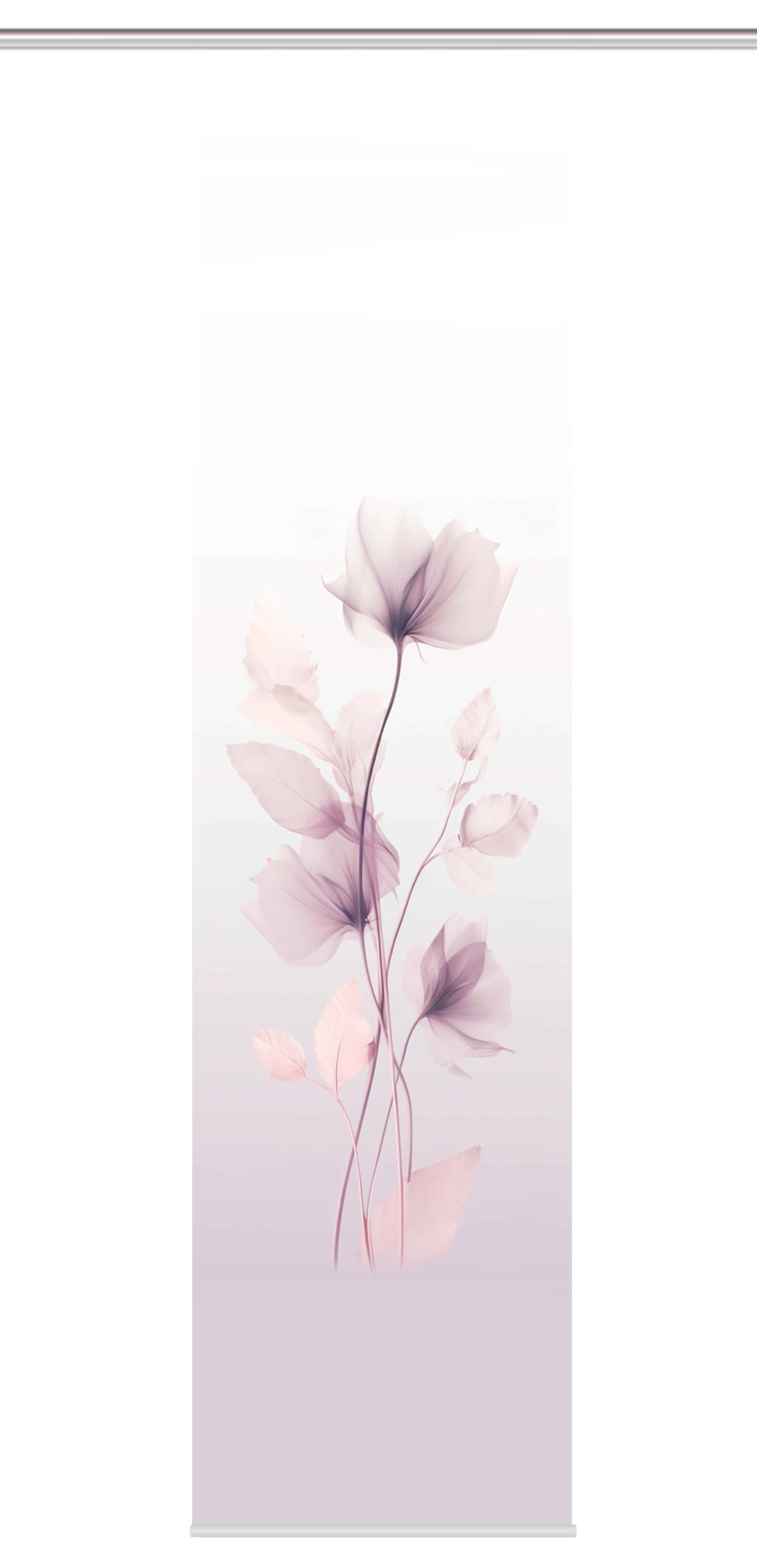 HOME WOHNIDEEN Berekua Sliding Curtain in Silk Look, Flowers Digital Print, 245 x 60 cm, with Accessories, Colour: Lilac, Size: 245 x 60 cm, Quantity: 1 x