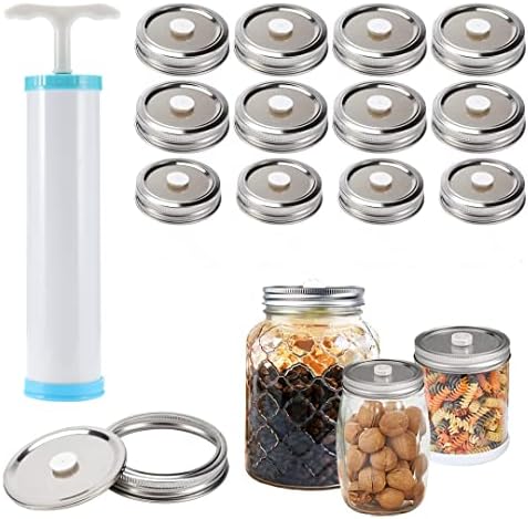 Jar Sealer for Mason Jars, 13 PCS Mason Jar Vacuum Sealer Kit with a Manual Portable Vacuum Hand Pump for Wide-Mouth and Regular-Mouth Mason-Type Jars, Canning Jar Vacuum Sealer for Food Storage& Fermentation