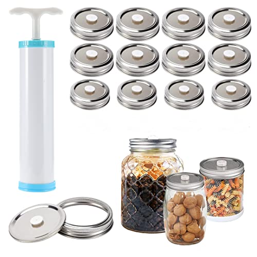 Jar Sealer For Mason Jars, 13 Pcs Mason Jar Vacuum Sealer Kit With A Manual Portable Vacuum Hand Pump For Wide-Mouth And Regular-Mouth Mason-Type Jars, Canning Jar Vacuum Sealer For Food Storage& Fermentation #TOP25