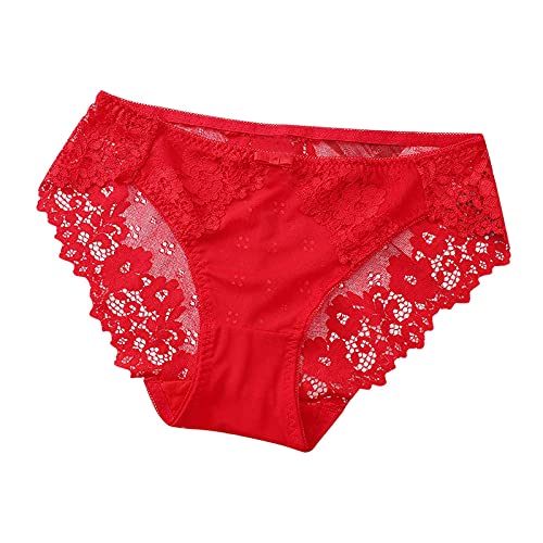 Aihui^ Women Floral Lace Panty Underwear Sexy Briefs Low Waist Printing Panties See Through Mesh Underpants Red