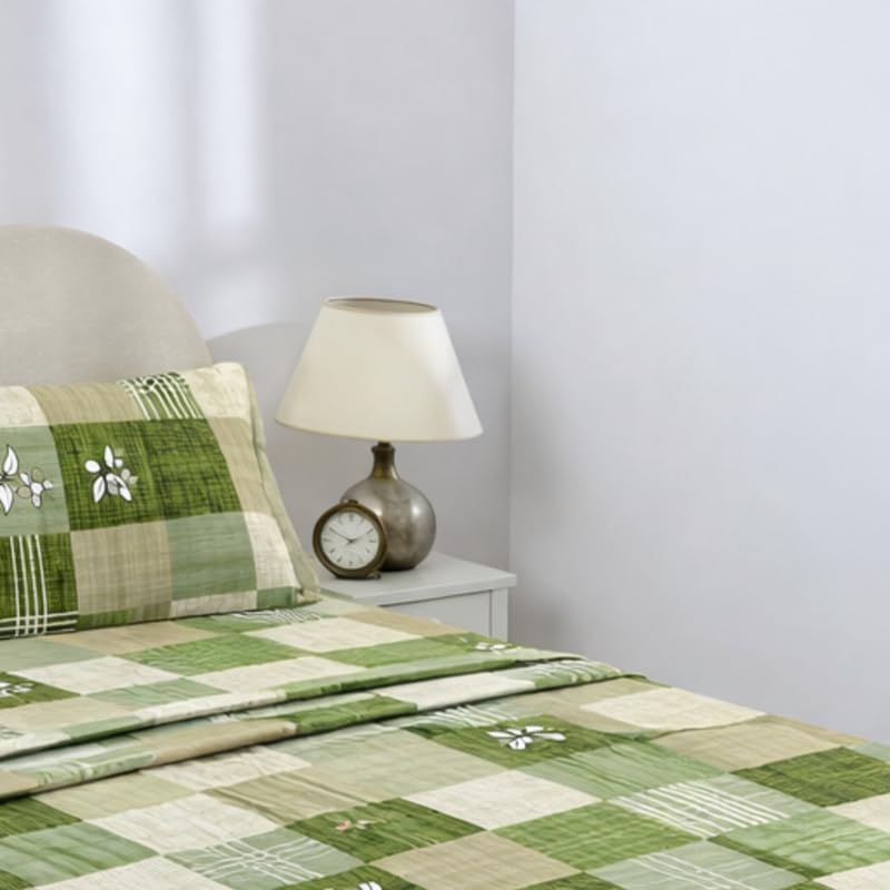 Image of BSB HOME Double Bedsheet 144 TC Microfiber with 2 Pillow Covers | Smooth, Lightweight & Quick-Dry Bed Sheet Set | Comfortable Bedding for Home, Guest Room & Daily Use - Olive Patchwork
