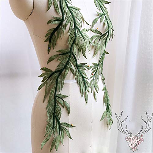 Leaves Vine Lace Applique Green Forest Lace Appliques Lace Motif Trims Embroidery Sewing Patches For Craft Projects (1 Mirror Pair,Green) #TOP3