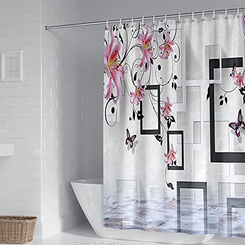 Rideau de douche polyester 165x200 fleur géométrique papillon salle de bain - 2