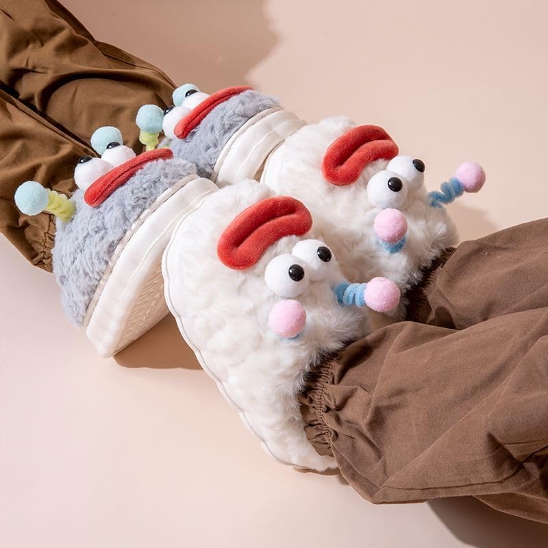 Cute Kawaii Multi Colored Big Lips Plush Fuzzy Soft Warm Fluffy House Slippers for Women Anti-Slip Rubber Sole Slides - Image 7